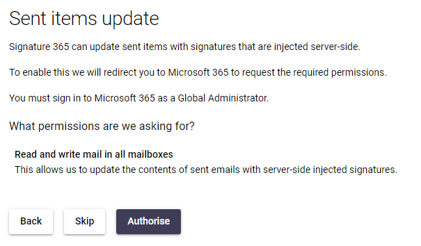 Authorise prompt to allow updating of sent items